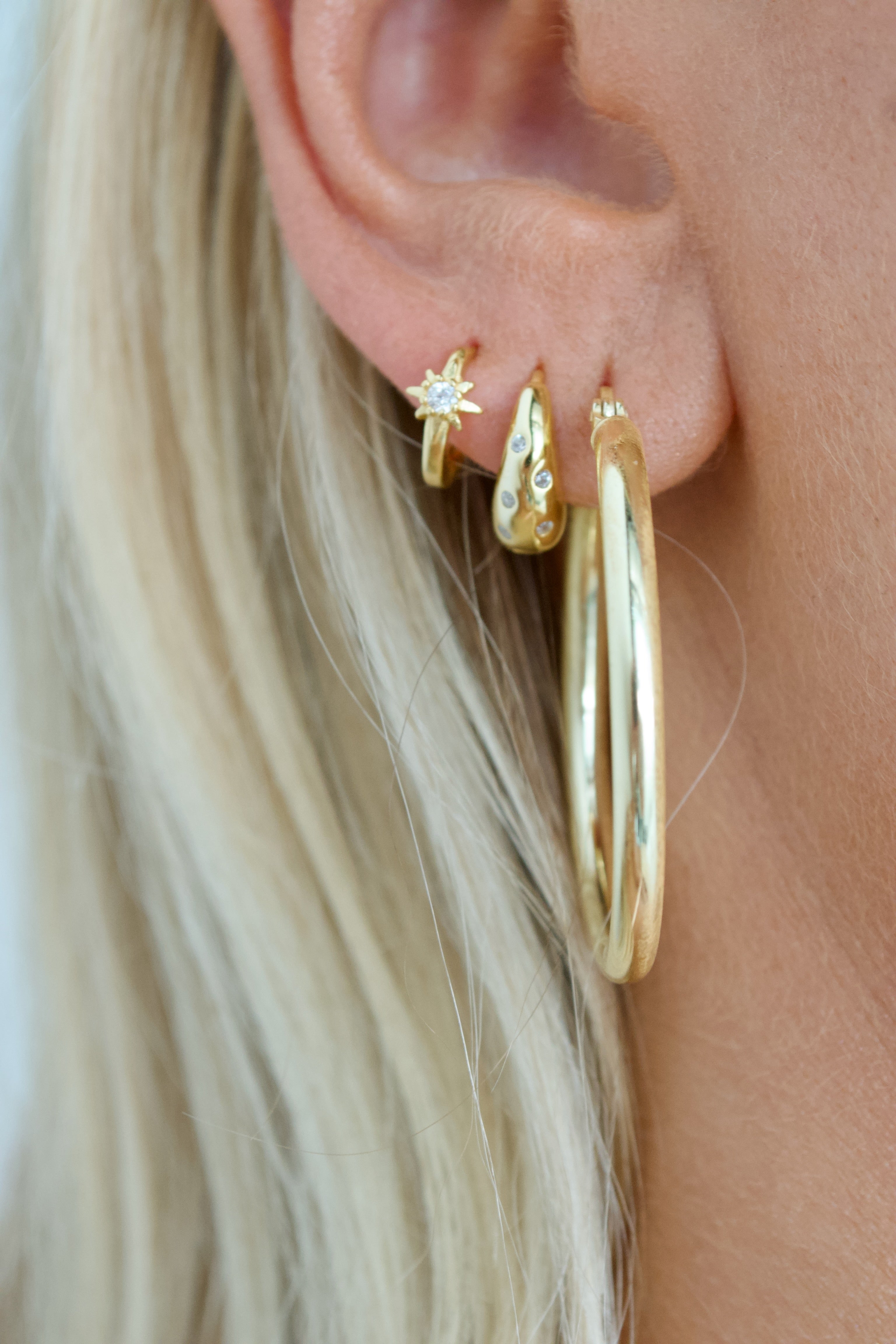 Huggie Gold Earrings - CZ Star