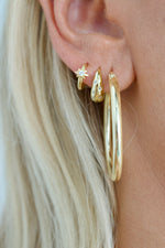 Load image into Gallery viewer, Huggie Gold Earrings - CZ Star
